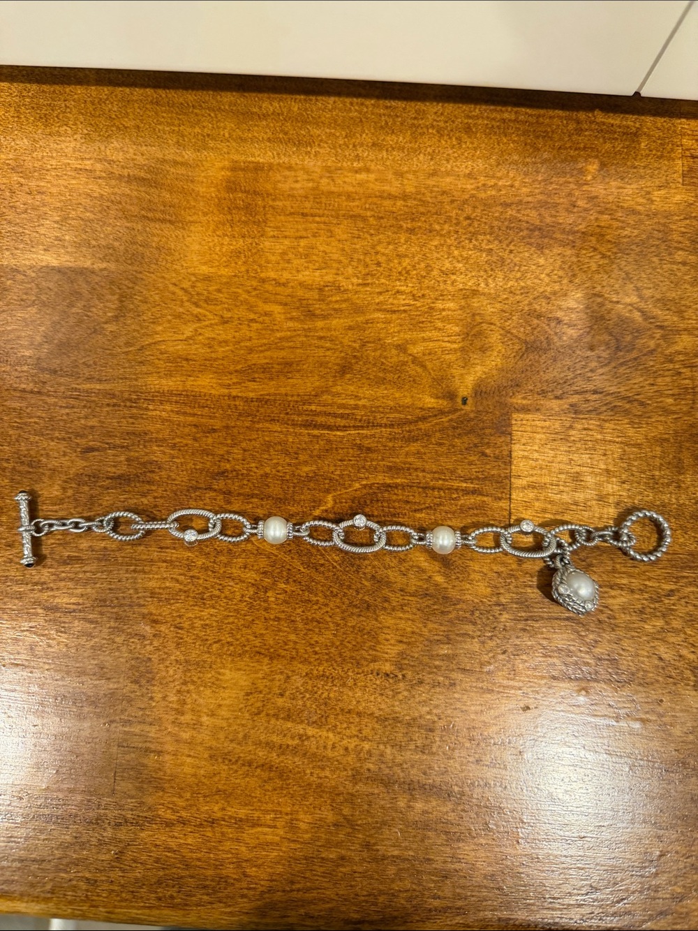 Judith Ripka Sterling Silver & Pearl Link Charm Bracelet
